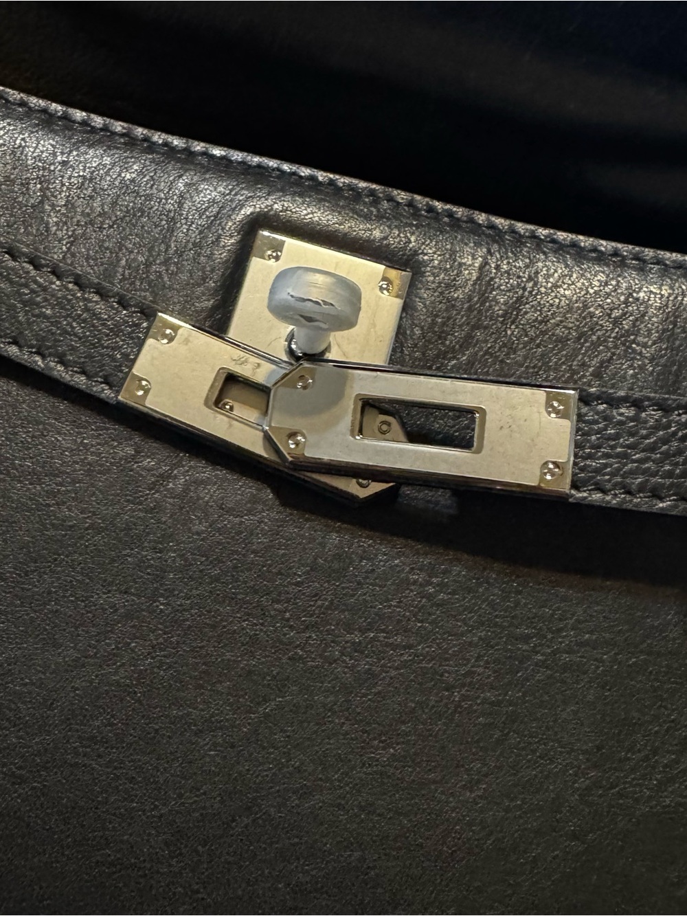 *READ LEATHER INSIDE & OUT | Black 28 KL Belted Smooth Leather Handle Bag B14 - Picture 14 of 14
